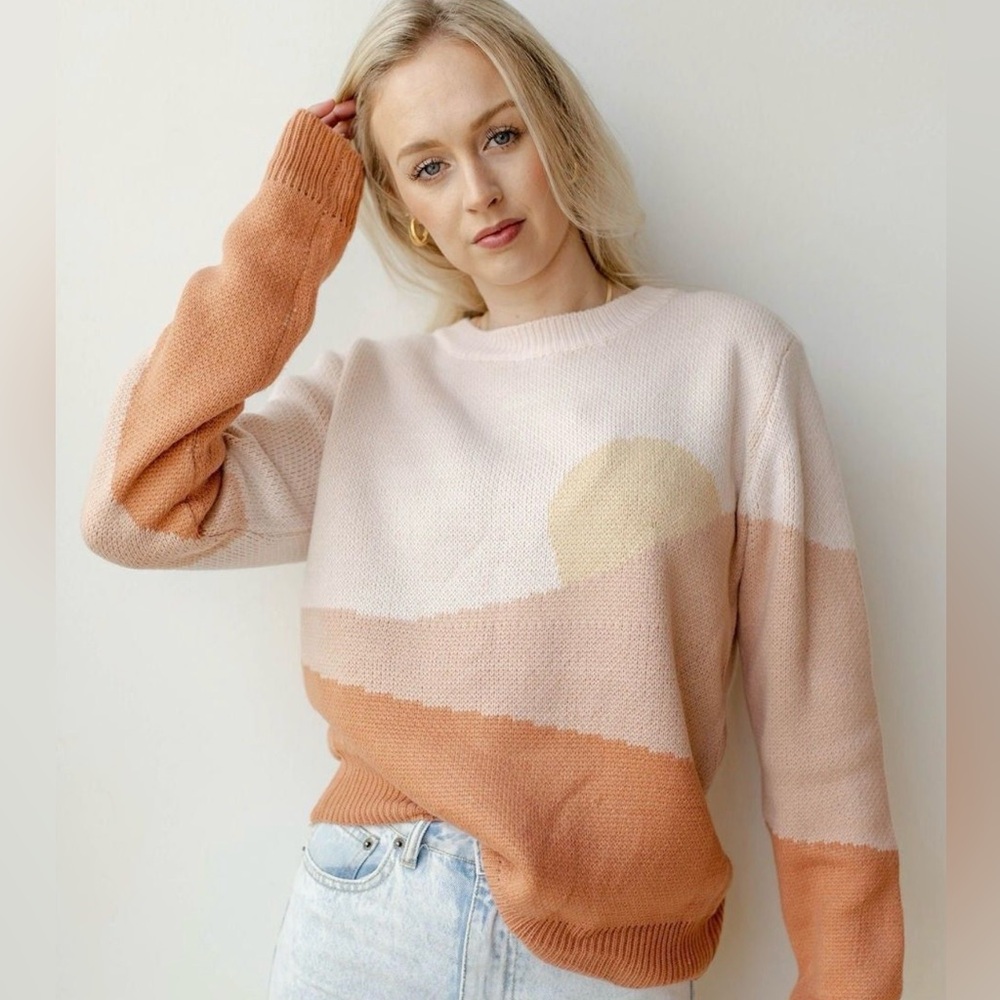 Miss Sparkling Sunrise Colorblock  Sweater - Peach and Cream